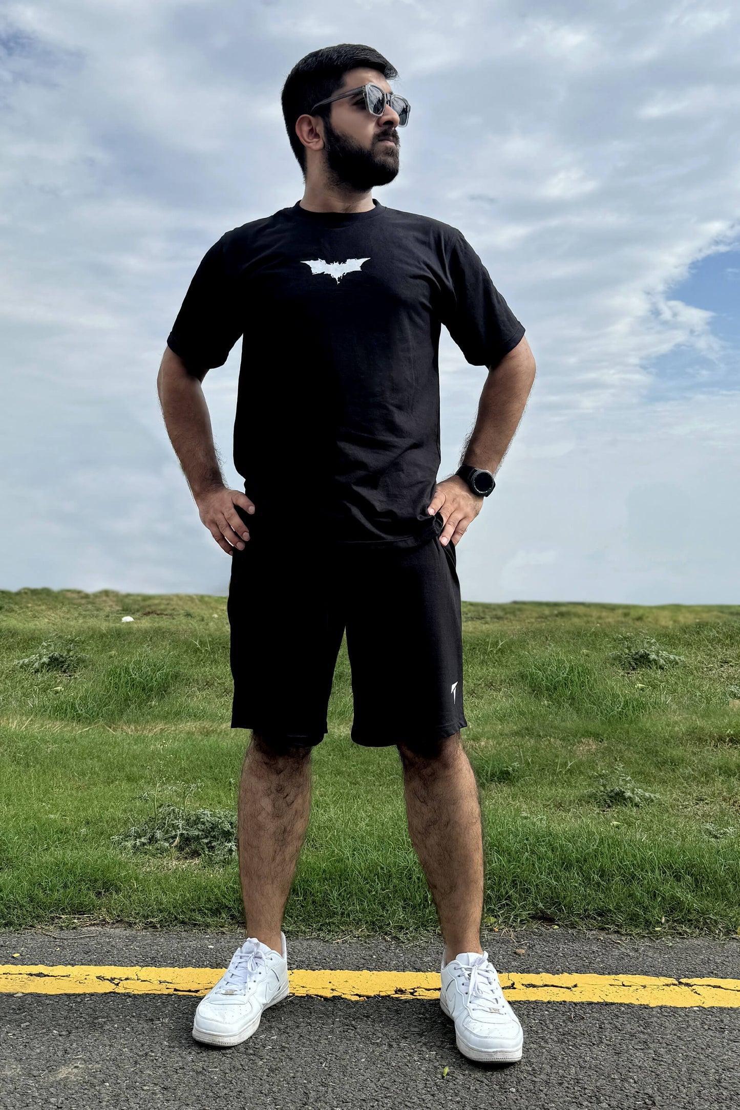 Premium Black & White Batman Short Set