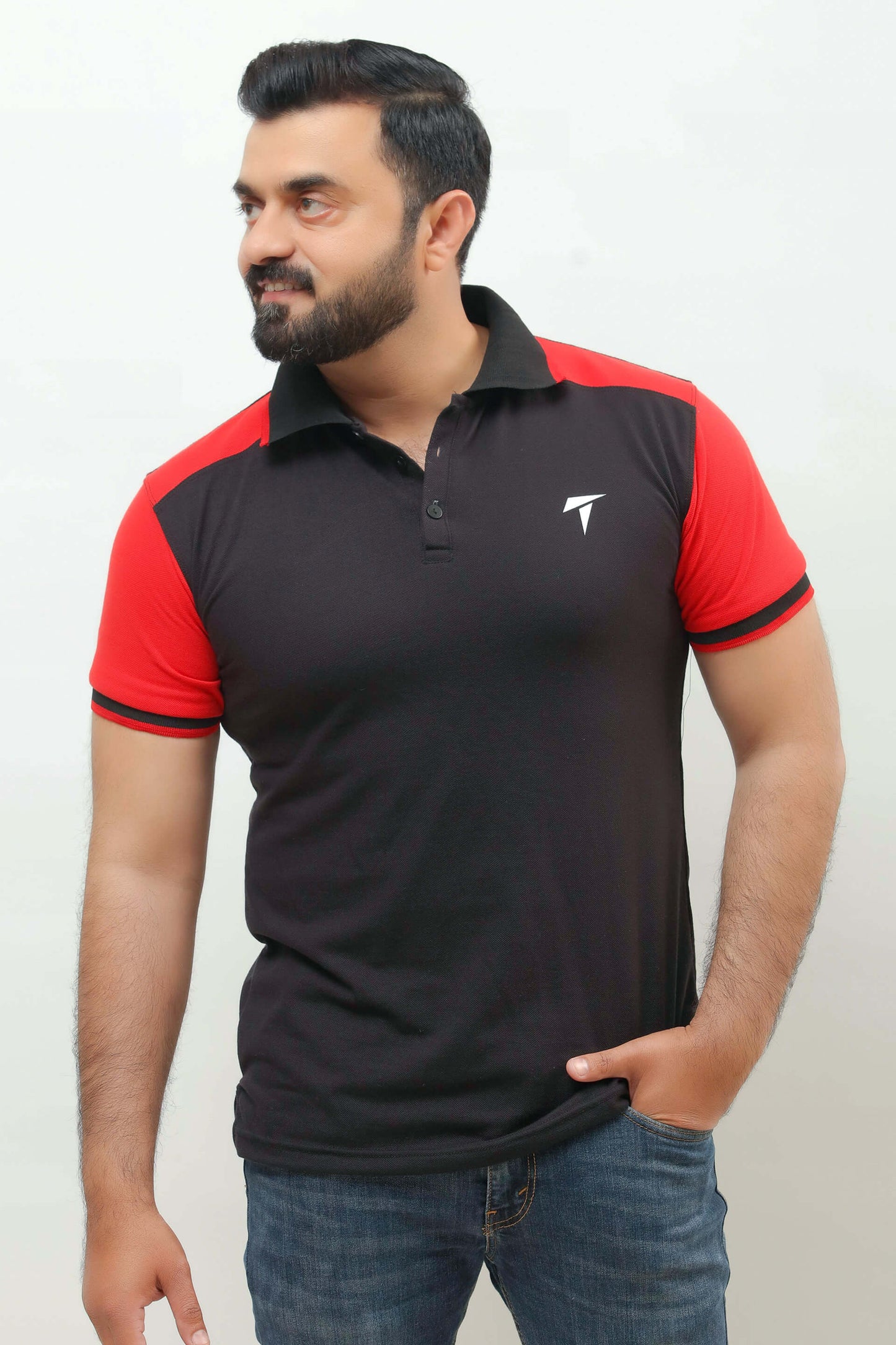 Black Red Panel Polo