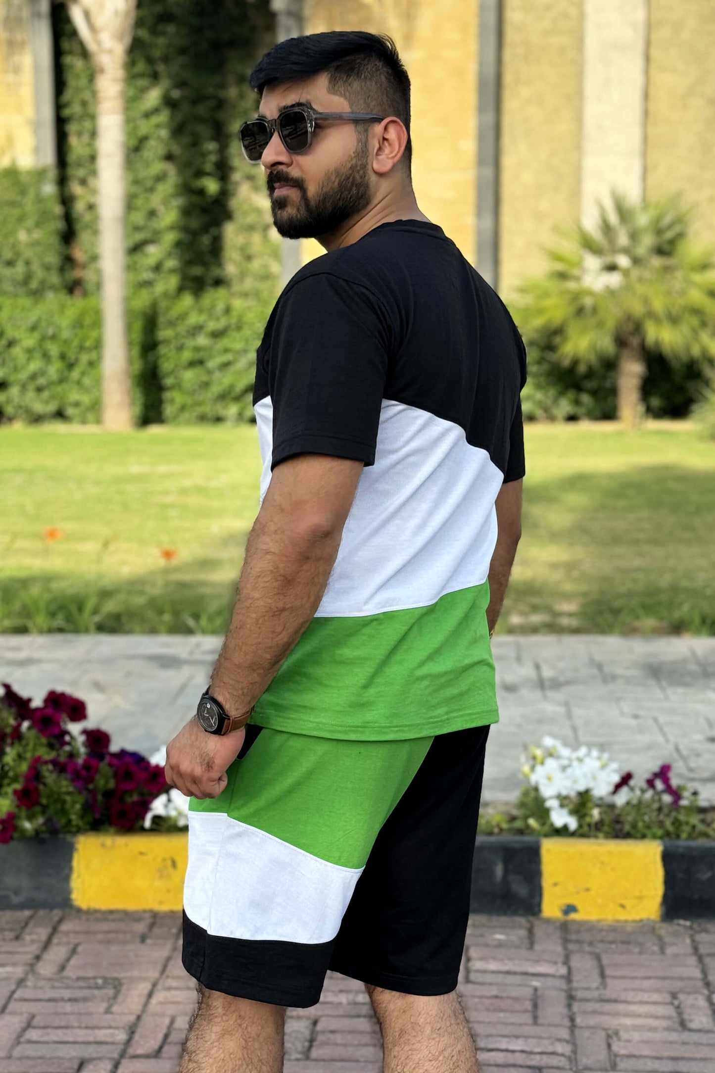 Premium Green, White & Black Short Set