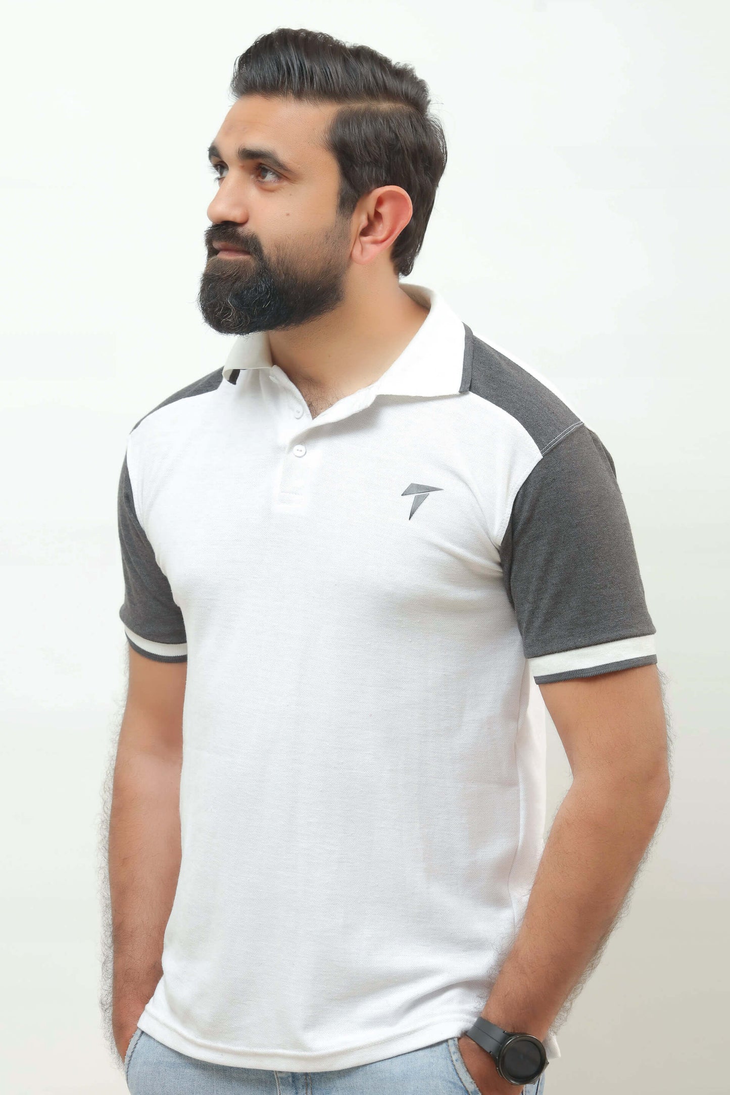 White Grey Panel Polo