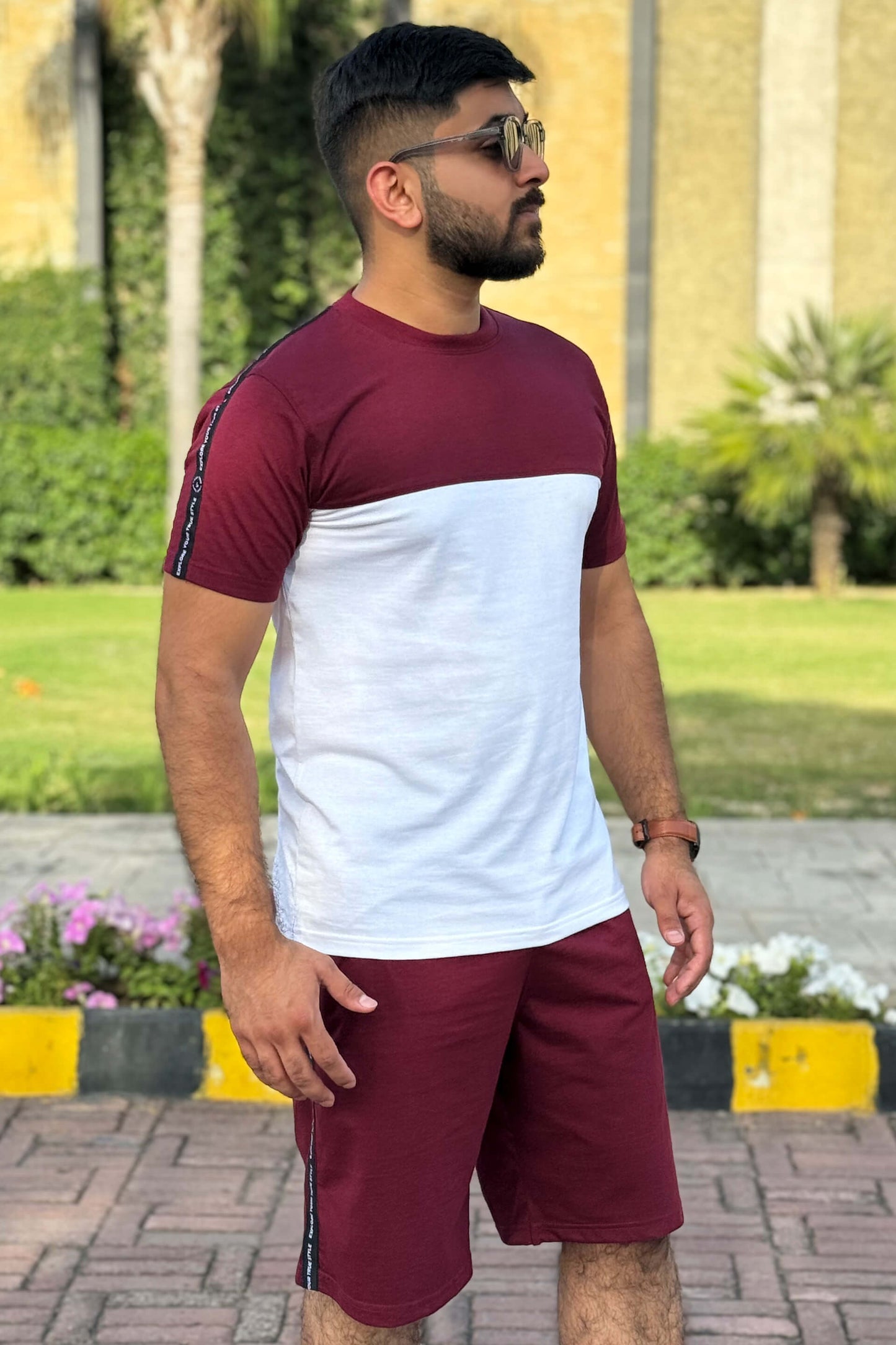 Premium Burgundy & White Short Set