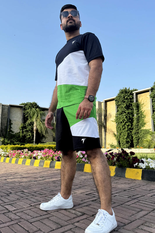 Premium Green, White & Black Short Set