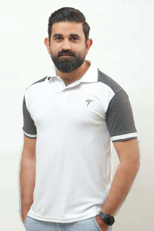 White Grey Panel Polo